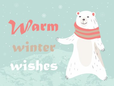 Christmas card with polar bear clipart