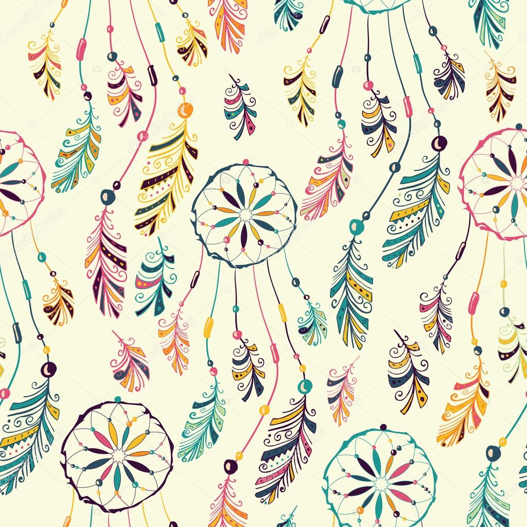 Dream catcher seamless pattern.