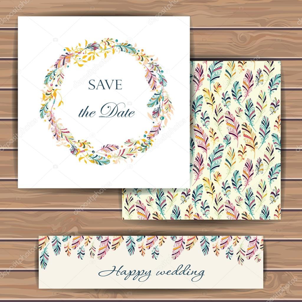 Save the date card with feather.