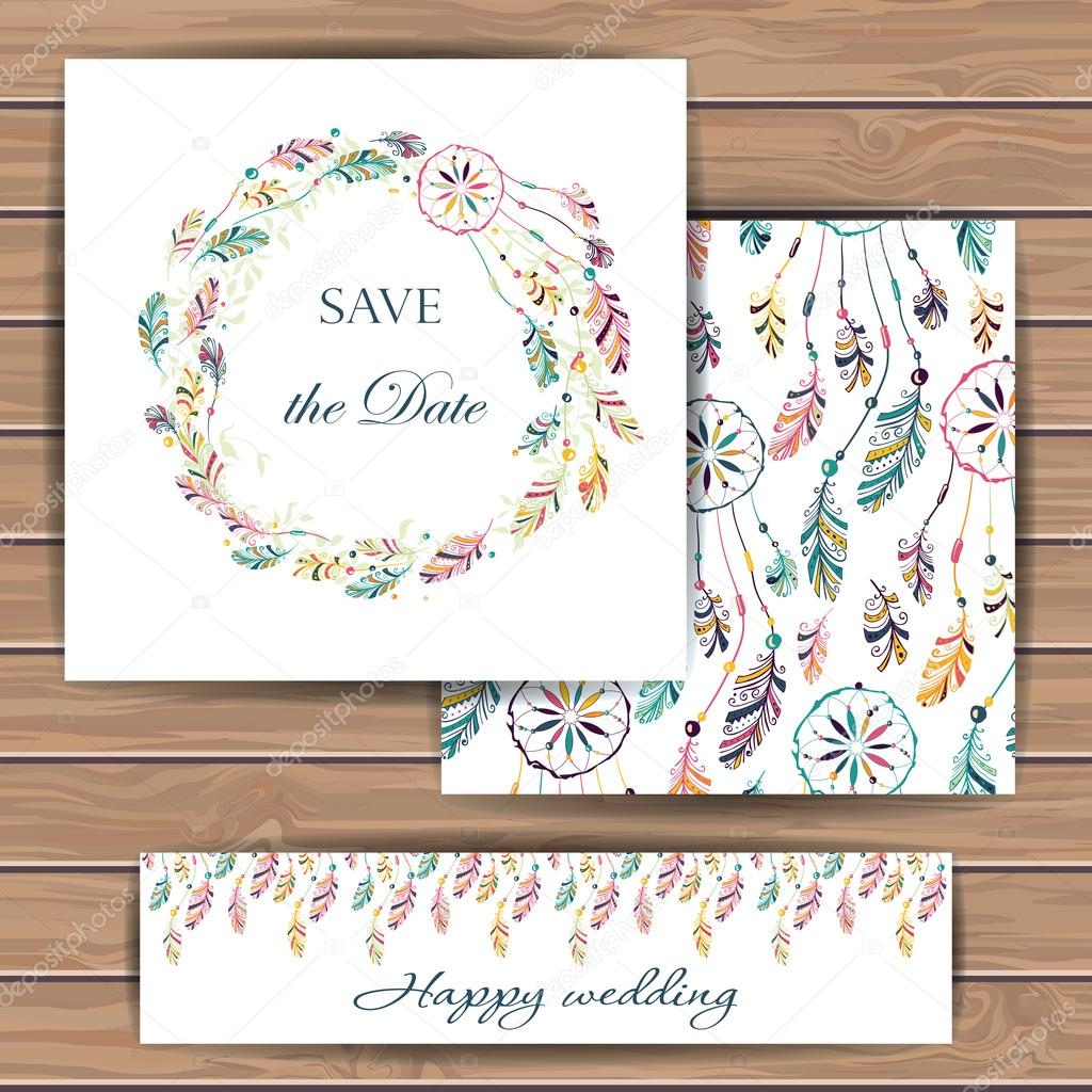 Save the date card with dream catcher.