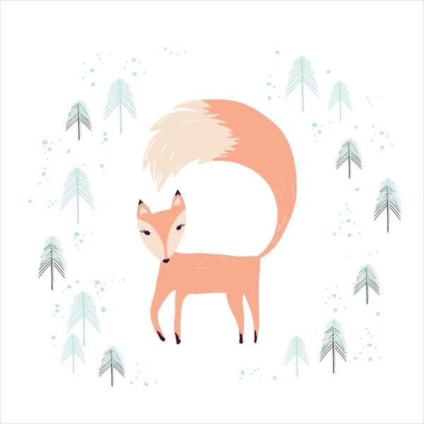 Renard dans la forêt de pins d'hiver isolé sur blanc . — Image vectorielle