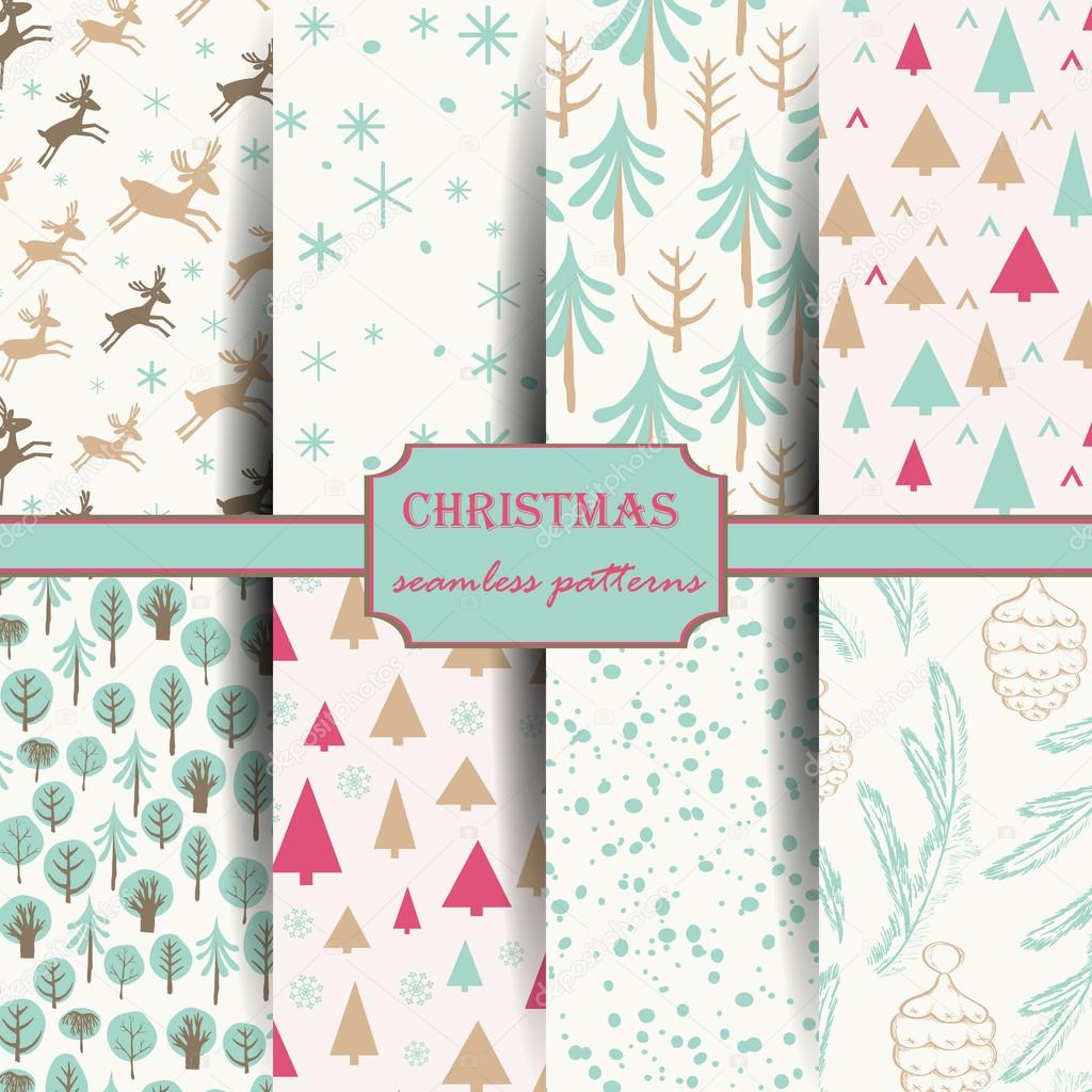 Set of winter seamless patterns.