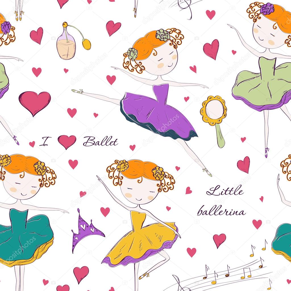 ballerina and accessories seamless pattern