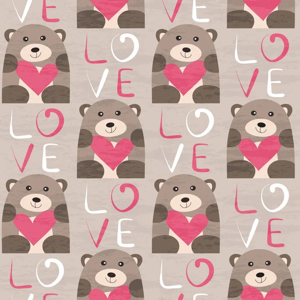 Bear with heart seamless pattern — Stock Vector