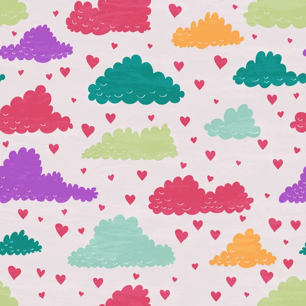 Nubes y lluvia de corazones . — Vector de stock