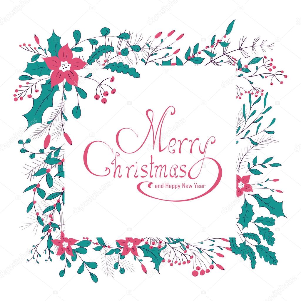 Merry Christmas hand lettering greeting card.