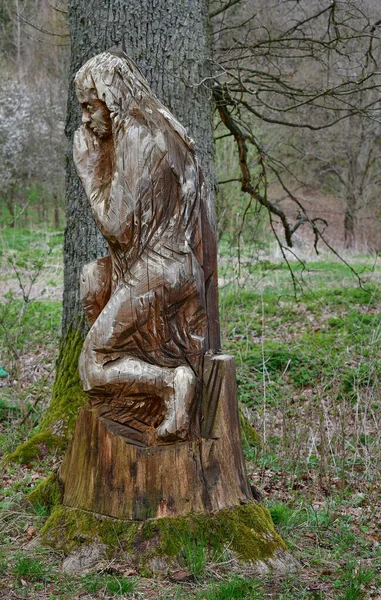 Drewniany Posąg Modląca Się Kobieta Czechy Południowe Czechy — Zdjęcie stockowe