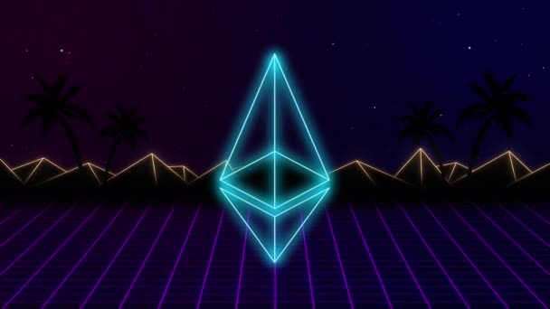 Etereum criptomoneda en el fondo en el estilo VHS. Ethereum hace que falle. Gráficos en movimiento. — Vídeos de Stock