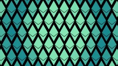 Ethereum hareketli arka plan. Ethereum kripto para birimi sembolü pürüzsüzce hareket ederek bir eğim oluşturuyor. Hareket grafikleri.