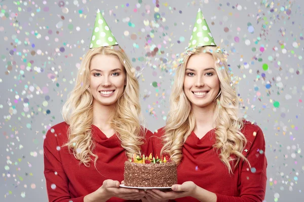 One birthday cake for twins — Stock Photo, Image