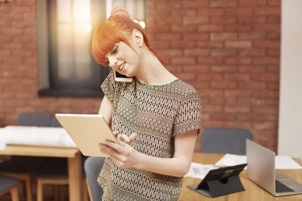 Ginger busy woman working hard — Stock Photo, Image