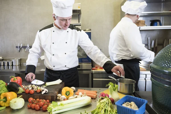 Chefs travaillant dans la cuisine commerciale — Photo