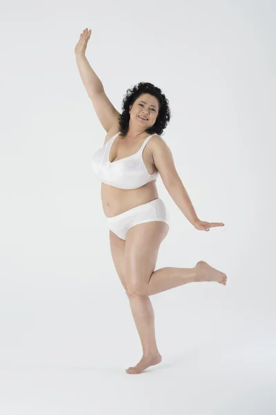 Happy woman in underwear — Stock Photo, Image