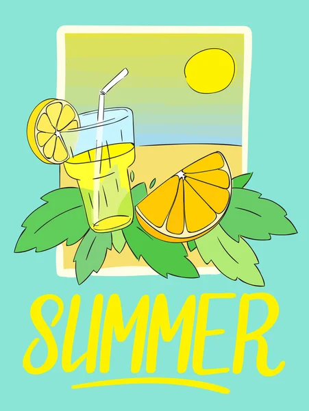 Fondo de verano con zumo de limón — Vector de stock