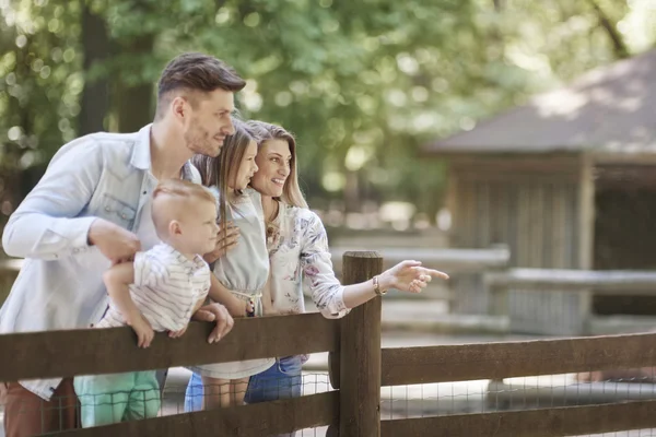 Happy family spending time at the zoo — Stock Photo, Image