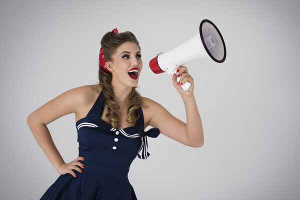 Pin up shouting in megaphone.