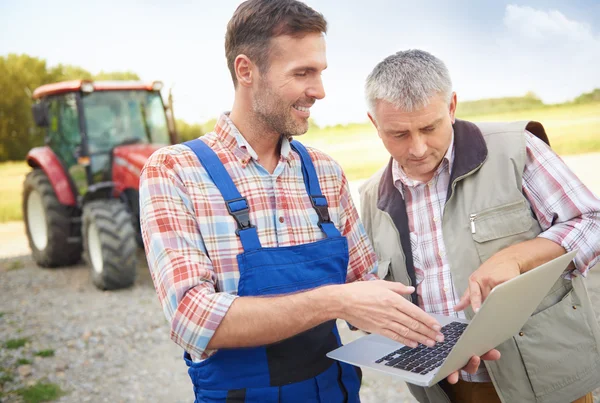 Forretningspartnere som diskuterer landbruksplan – stockfoto