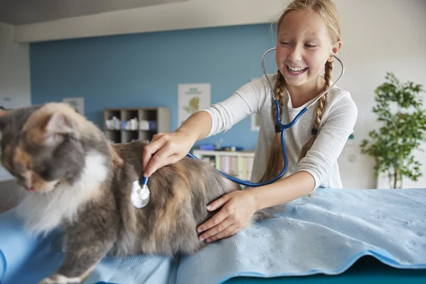 Liten flicka i veterinärklinik — Stockfoto