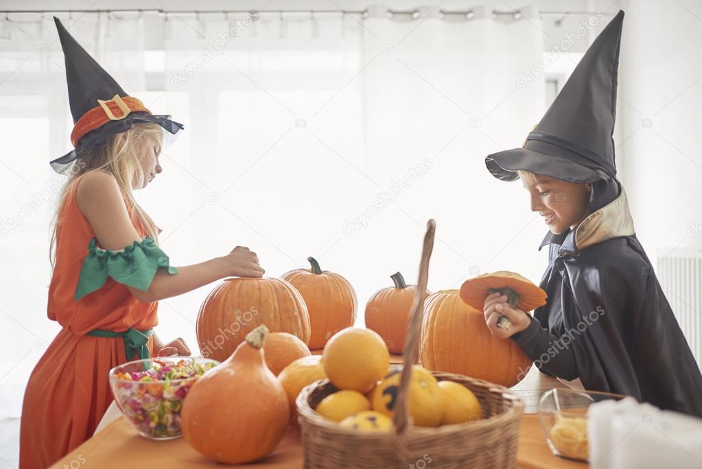 Little siblings on Halloween party