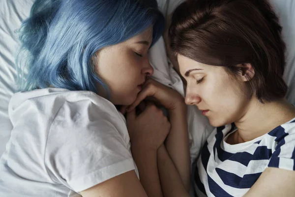 Close Lesbian Couple Sleeping Bed — Stock Photo, Image