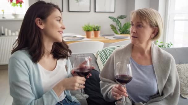 Video Due Generazioni Donne Che Bevono Vino Girato Con Telecamera — Video Stock