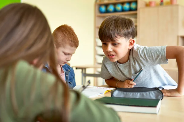 Schoolboy Learning Together School Lesson — Stock Photo, Image