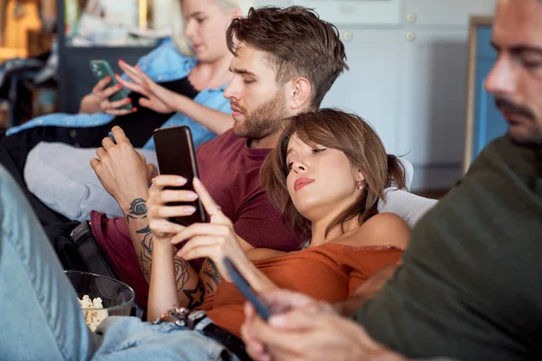 Friends Focused Smart Phones Party — Stock Photo, Image