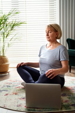 Evde sessiz, aktif, yaşlı bir kadın.