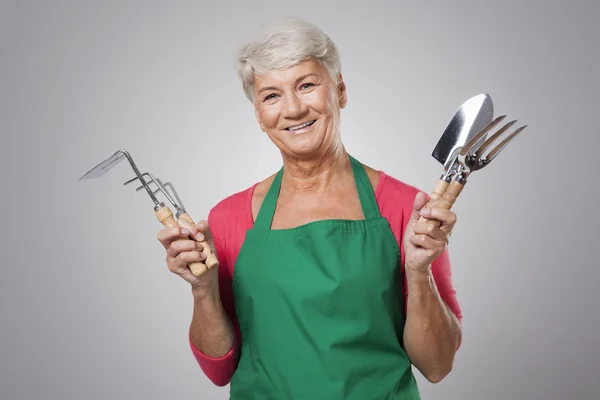 Gelukkig senior vrouwelijke boer — Stockfoto