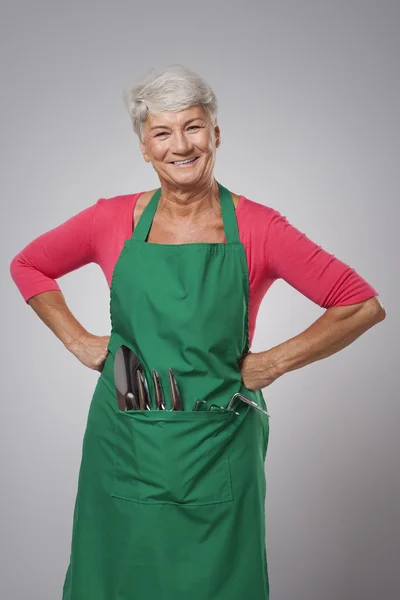 Gelukkig senior vrouwelijke boer — Stockfoto