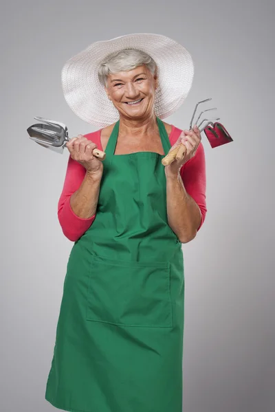 Gelukkig senior vrouwelijke boer — Stockfoto