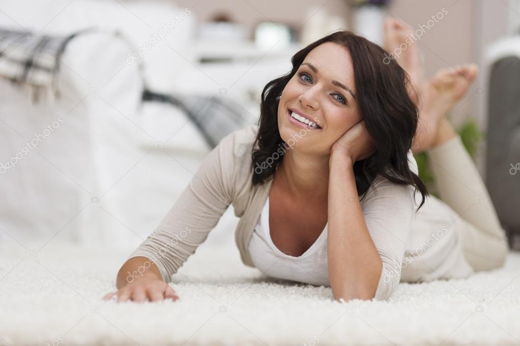 Laughing woman in interior