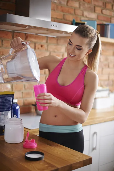 Woman with Protein drink — Stock Photo, Image