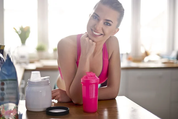 Woman with Protein drink — Stock Photo, Image