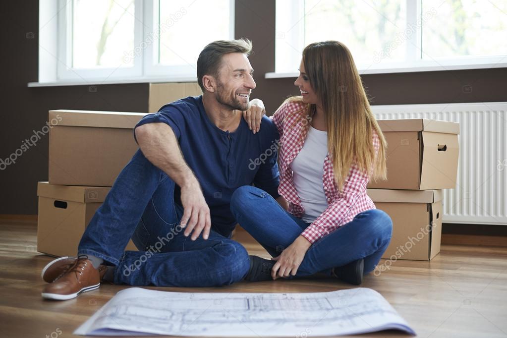 Young couple in new home