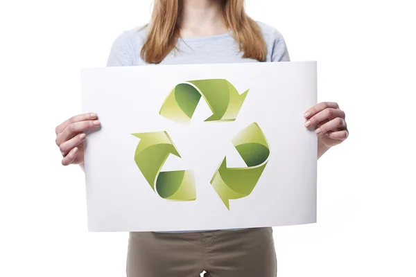 Woman with recycle sign — Stock Photo, Image