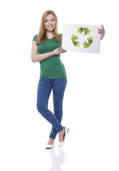 Mujer con signo de reciclaje —  Fotos de Stock