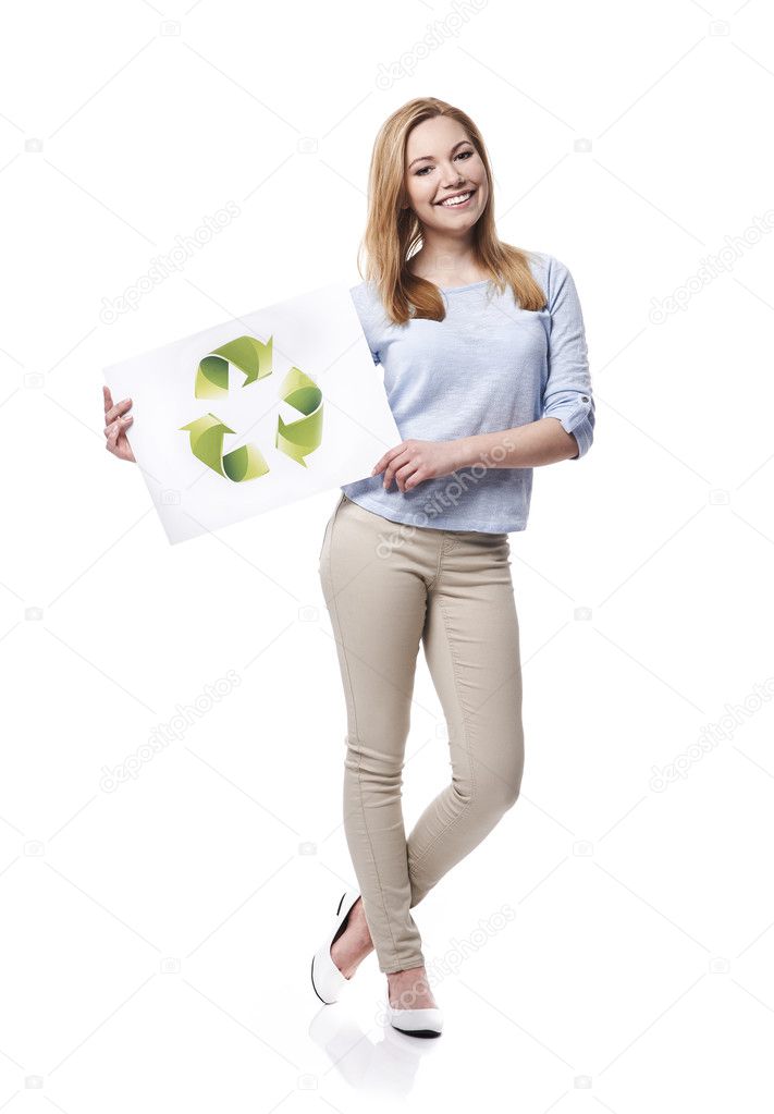 Woman with recycle sign