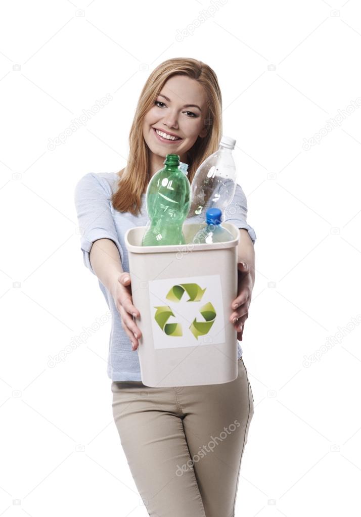 Woman with recycle sign