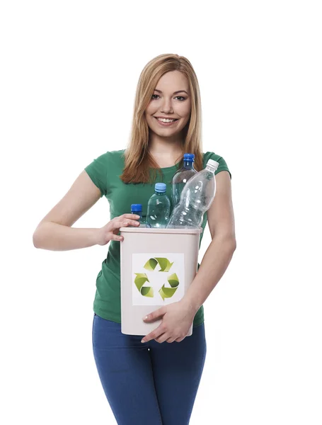 Young woman in recycle concept — Stock Photo, Image