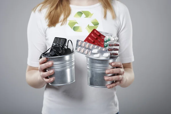 Woman in recycle concept — Stock Photo, Image