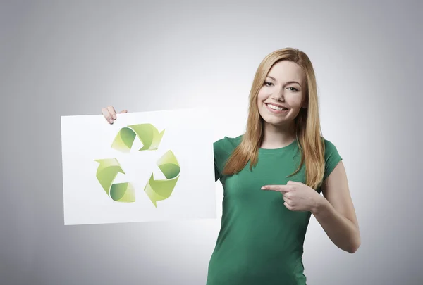 Woman in recycle concept — Stock Photo, Image