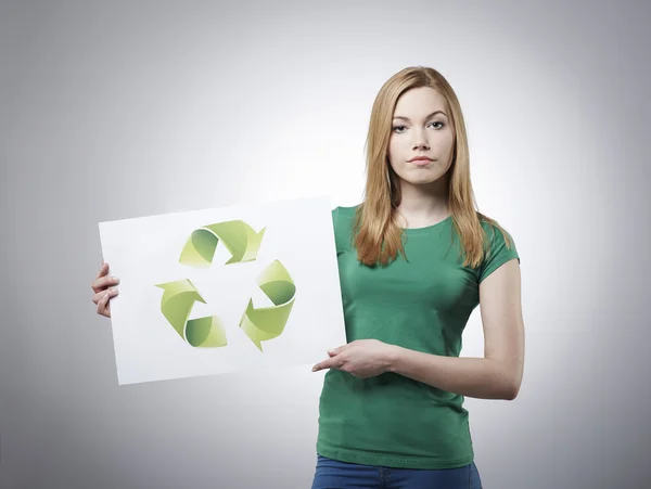 Woman in recycle concept — Stock Photo, Image