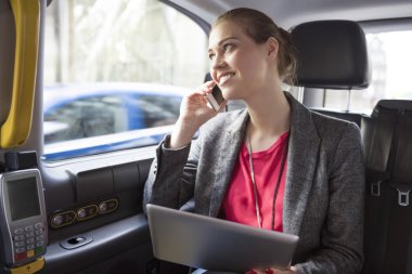 Successful business talking on phone