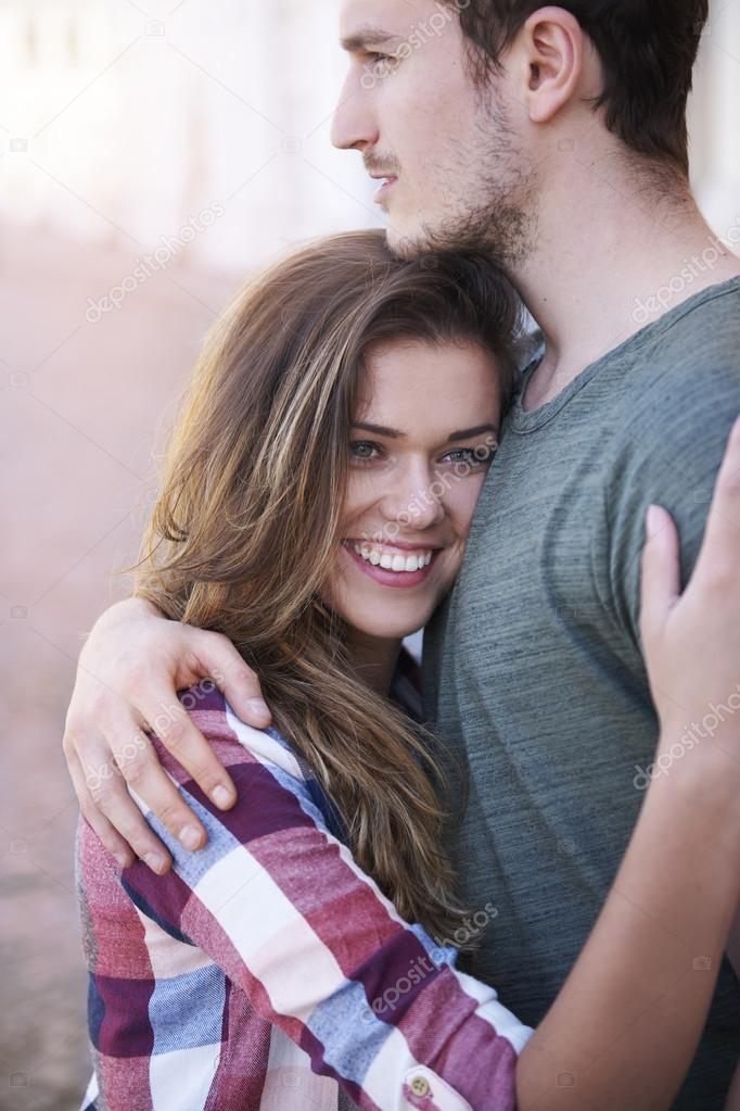 couple in love  hugging and smiling