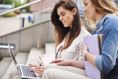 Öğrenciler dizüstü bilgisayar ile çalışma