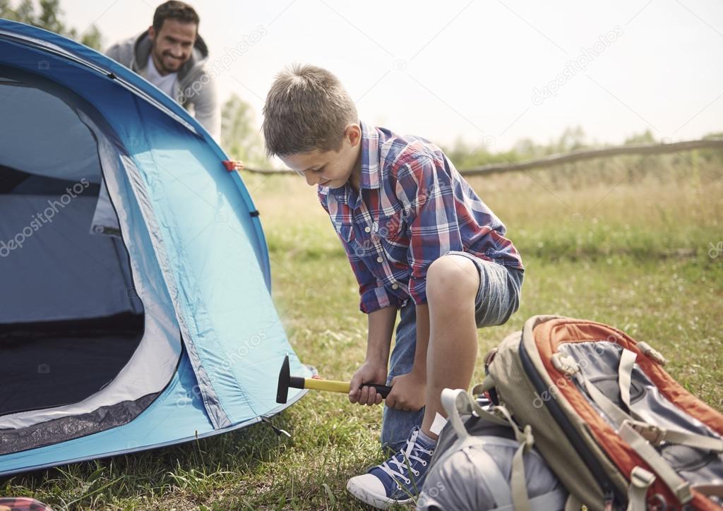 father and son camping