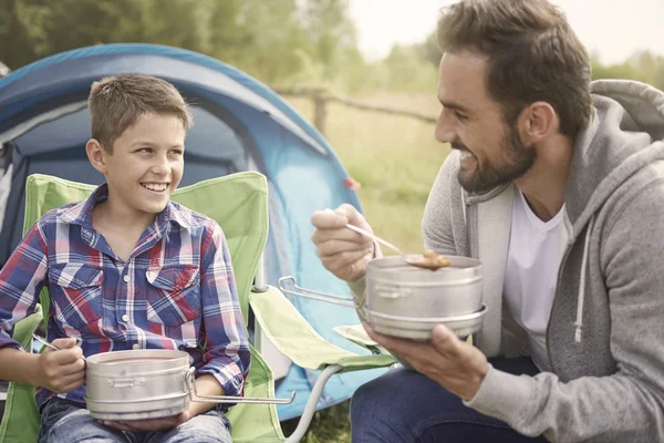 Father and son with fresh-soup — Stock Photo, Image