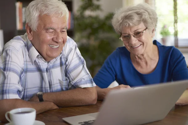 Dizüstü bilgisayar kullanan yaşlı çift. — Stok fotoğraf