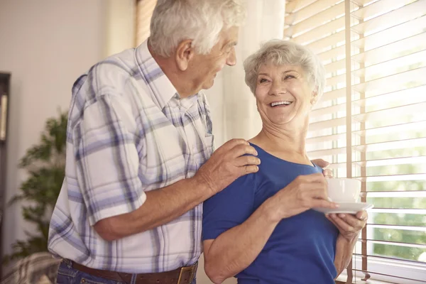 Senior couple drinking Morning coffee — Stock Photo, Image